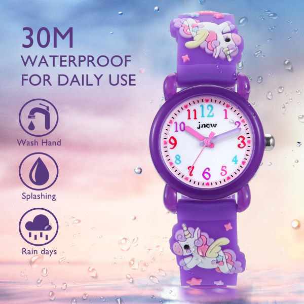 Analog klokke for barn, 30 M vanntät - 3D søt tegnet klokke for jenter med nylon