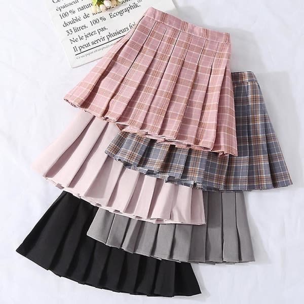 Tyylikäs Harajukun opiskelija plisserad kjol - harmaa ruudullinen 170