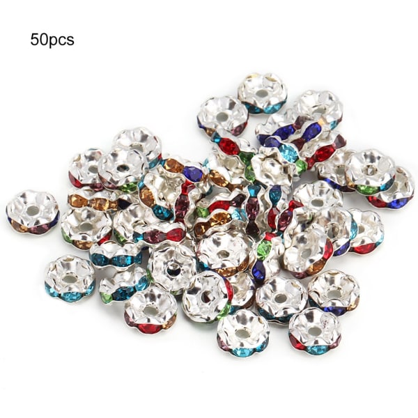 50 stk 8 mm skinnende vintage spacer perler DIY smykkelaging tilbehør rekvisita (sølv)