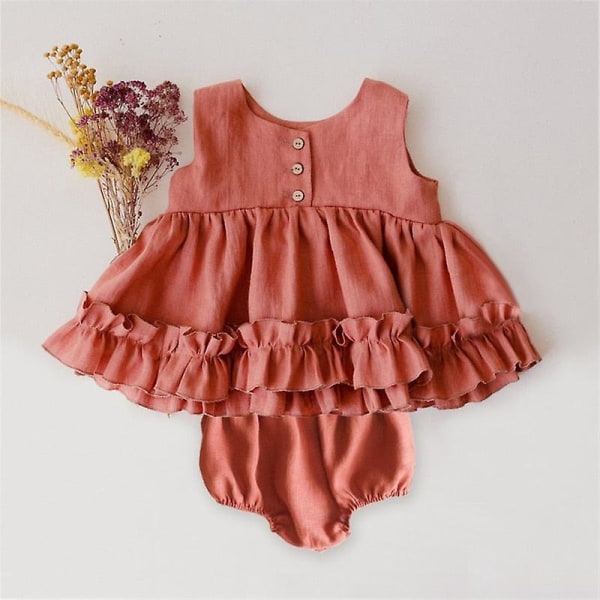 Baby vaatteet Kesä Pehmeä Pellava Toddler Baby Vaatteet Vaaleanpunainen 0-6M 60