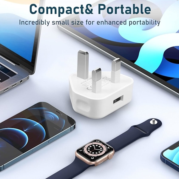 Paris_Vit USB-kontakt for iPhone UK 3-pins adapter veggkontakt - Lader Telefon Nettlader Kompatibel med Andre Mobiler/iPhone/Samsung/Ipads