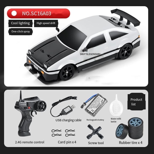 Ae86 1/16 RC Driftbil Hög Hastighet Fjärrkontroll Driftbil för Barn och Vuxna