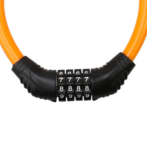 Cykellåskabel Orange 4-siffrigt återställbart lösenord Zinklegering PVC 14,5x12,5cm Bärbart cykellås för skotrar Skateboards