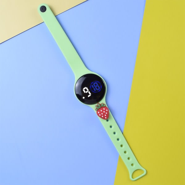 Kid Silikon sarjakuva Led Smart Watch Justerbar käsivarsinauha Lahja vaaleanvihreä mansikka
