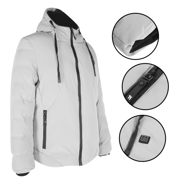 Grå bomull vadderade kläder USB elektrisk vattentät uppvärmd jacka varm kappa för vintern(XL)