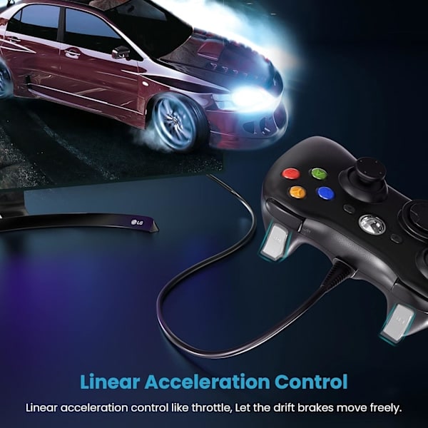 Paris Trådbunden Xbox 360-handkontroll, spelkontroll för 360 med dubbla vibrationer Turbo, kompatibel med Xbox 360/360 Slim och PC Windows 7, 8, 10 Svart