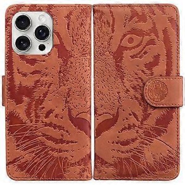 Kompatibelt Skal för iPhone 16 Pro Max - Tiger Präglat Läder Stötsäkert Plånboksfodral