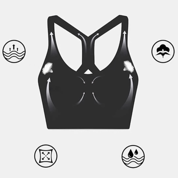 Sports-BH for kvinner Trådløs, avtagbar, polstret støtte Yoga BH Elastisk treningstopp for løping Sykling Svart Svart XL