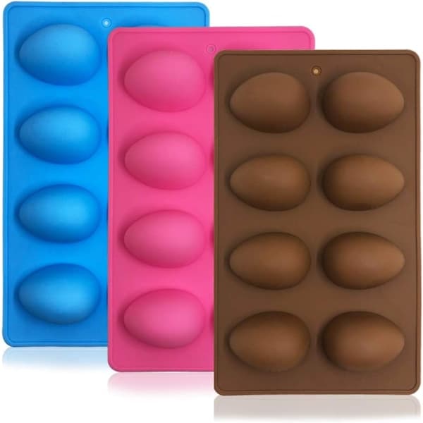 3-pak Ægformede Silikoneforme, 8 Huller Bageforme til Chokolade, Kager, Muffins, Brød, Pink, Blå, Brun
