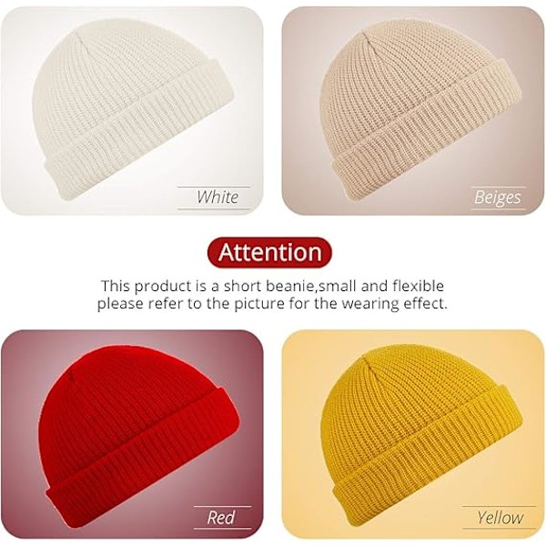 4 st Trawler Beanie Watch Hat Rulla upp kanten Skullcap Fisherman Beanie Unisex - Vit, Beige, Röd, Gul