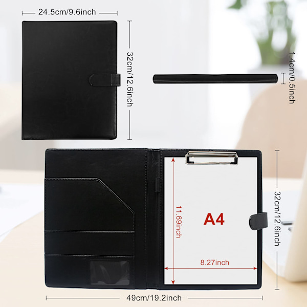 A4 Magnetisk Konferensmapp med Förvaringsportfölj Padfolio PU Läder Intervju Dokumentorganisatör