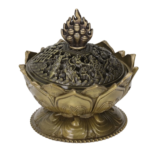 Lotus røgelse brænder vintage stil blomst formet legering røgelse holder til boligdekoration bronze