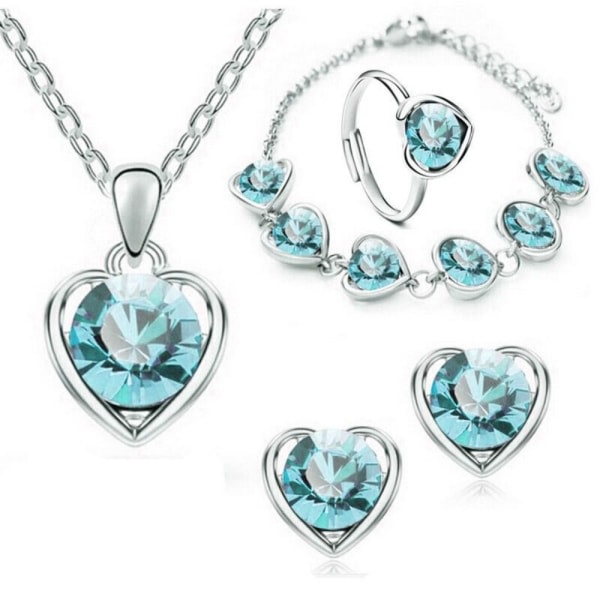 Crystal Heart Halsband Örhängen SILVER&LJUSBLÅ Silver&Ljusblått Silver&Light blue
