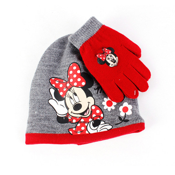 Disney Minnie Kids Vinter Beanies Stickad Mössa Varm Med Handskar