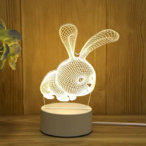 3D LED Nattlys Intelligent Møbellys Innendørs Display Lampe Barnas Feriegave Kanin