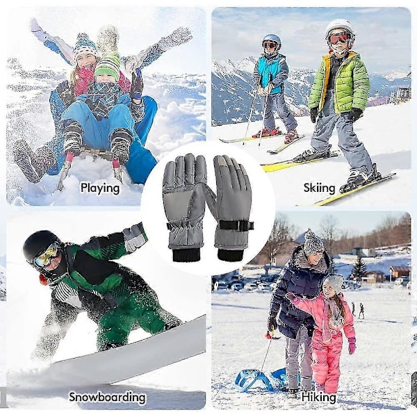 Vinterhansker for barn, snø- og skihansker, ungdomshansker for kaldt vær for ski Gray