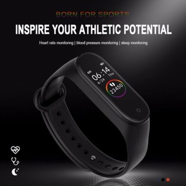 M4 Smart band Fitness Tracker Watch Sportarmband Puls svart