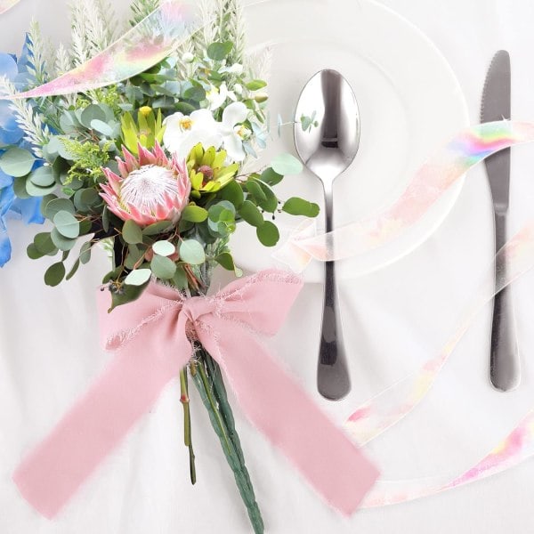 Rullat 1,5\" käsintehtyjä rypytettyjä silkki-chiffon-nauhoja, revityillä reunoilla, hääkutsuihin, morsiuskimppuihin, lahjapakkauksiin (vaaleanpunainen)