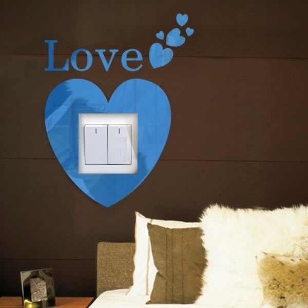 Akryl 3D-spegel Reflekterande Switch Stickers Love Living Room Vær blå