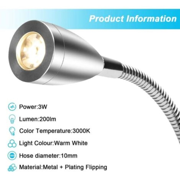 Vegglampe Nattbord 2 Lys LED Leselampe Svanehals Lys 3W, 3000K Varmhvit Leselampe.pa