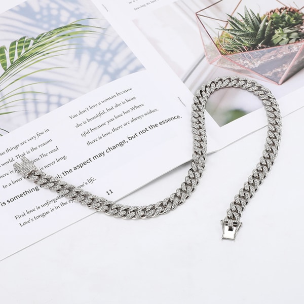 Cubansk Link Chain 20cm Armbånd 50cm Halskæde Legering Modetilbehør til Mænd Kvinder Sølvfarve