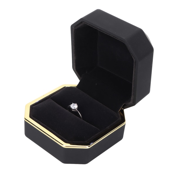 Luxury Ring Box Square Velvet case LED-valolla ehdotuskihlaukseen WeddingBlack