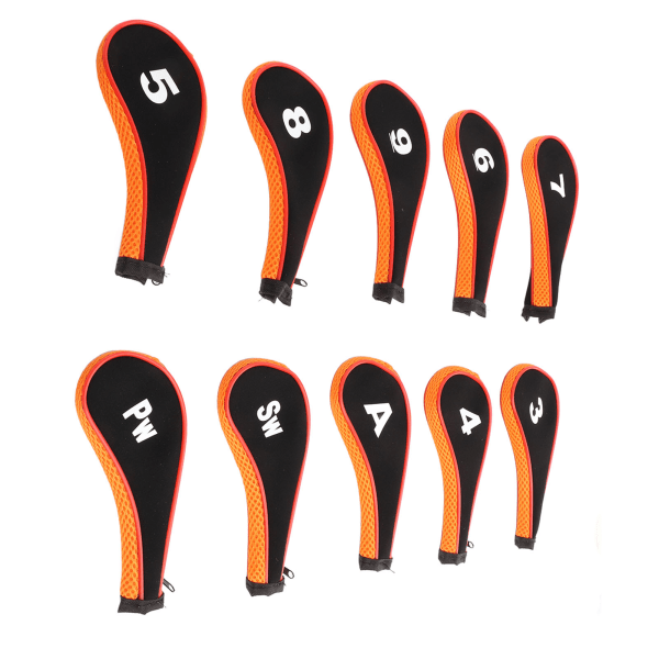 10 kpl Golf Iron Head Cover Set vetoketjulla Golfmailan päänsuojuksilla Sopii useimpiin mailoihin suojaaviin golfpäänsuojuksiin musta oranssi