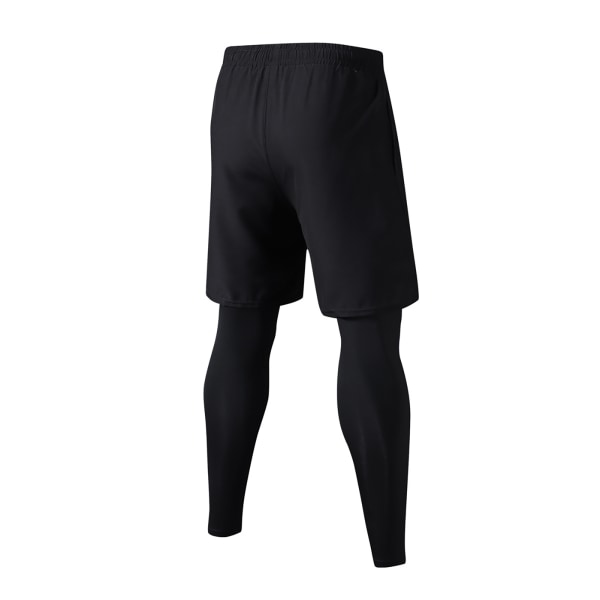 Mænd 2 i 1 atletiske leggings Løbebukser Stretchy Hurtigtørrende træningsbukser med lommer til udendørs sport Sort Sort XXL