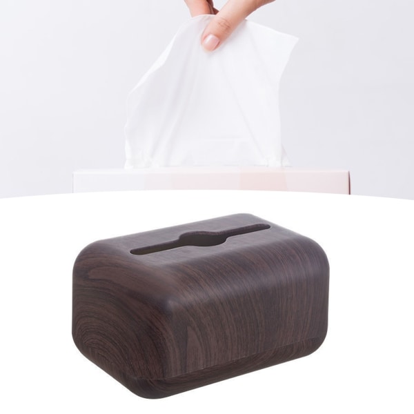 Tissue Box Cover Wood Grain Easy Refill Rektangulær Stilfuld Elegant Servietboksholder til skrivebord Sofabord Sort Valnød Farve