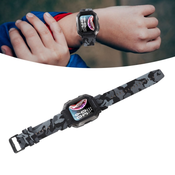 Kids Fitness Tracker Watch Vanntett 380mAh batteri 24 Sportsmoduser Aktivitetstracker Sports Smartwatch Camouflage Black