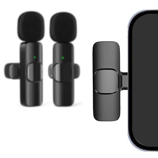 2-pack - Lavalier-mikrofoni mobiililaitteille - Langaton - USB-C Musta Musta Black