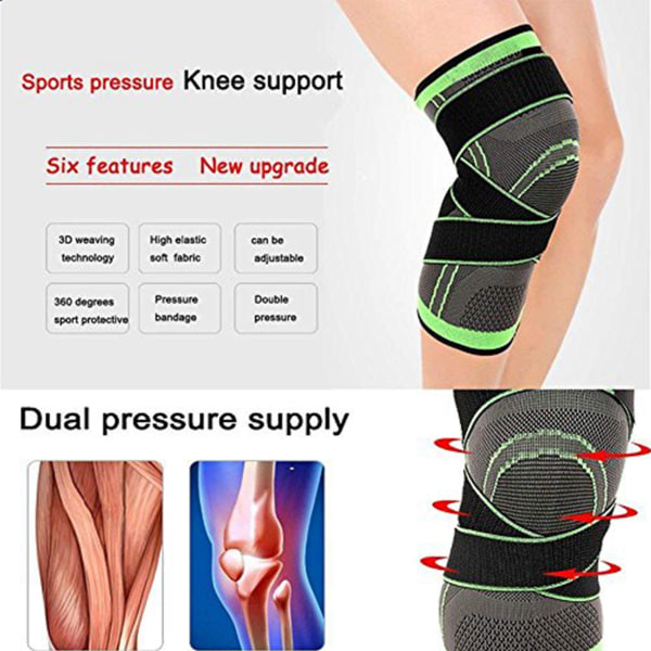 Sports Compression Knee Pad Knee Compression Sleeve for kvinner Menn Grå Grønn M 35?40CM