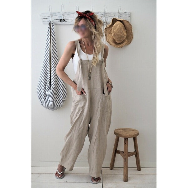 Dam Dungarees Strap Overall Baggy Harem Ärmløs Jumpsuit Apricot M Apricot XL