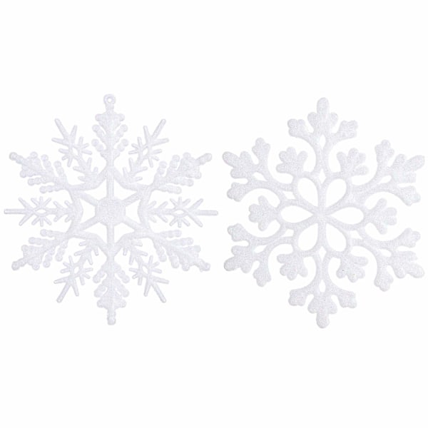 Plast julgransprydnad snöflinga, 4 tum, set med 36, vit