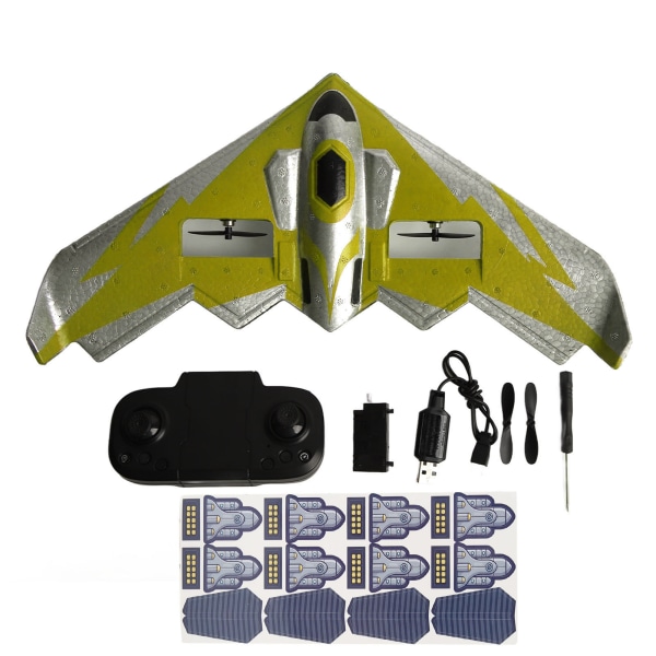 RC Plane Kit Glider Fjernkontroll Fly EPP Foam-fly med LED-lys for nybegynnere Voksne Barn Gul 2 batterier