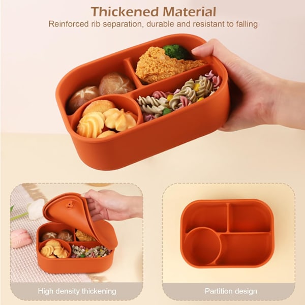 Bento Lunchbox, Silikonmatbehållare för matförvaring för barn och vuxna, 4 fack Lunchlåda, Mikrovågsugn & Diskmaskinssäker Red
