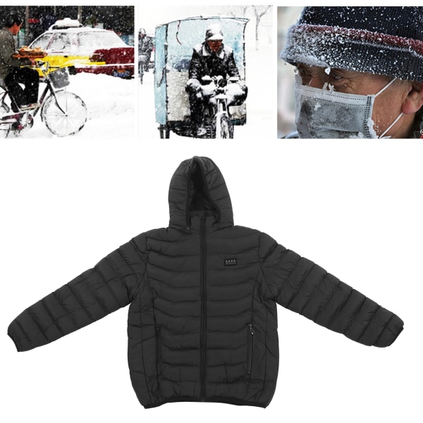 19 Zone Slim Fit oppvarmet jakke med avtakbar hette Vanntett pustende oppvarmet hettegenserjakke for menn kvinner Svart M
