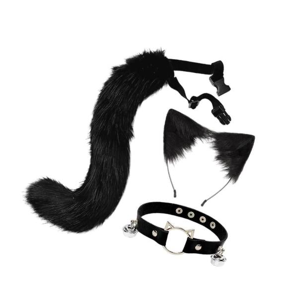 1/2/3/5 3st Pälskatt Öron Svans Läderchoker Halloween Lolita Svart Kitty 1 st