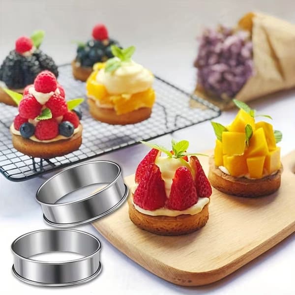 Kageringe, 12-pak dessertforme i rustfrit stål, non-stick runde bageforme til kager, bagværk og sandwich, 10,5 x 2,5 cm silver 10cm