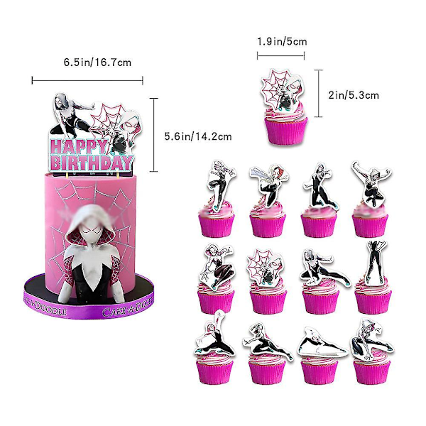 Spider-Man: Across the Spider-Verse Spider Gwen -syntymäpäiväjuhlatarvikkeet Koristeet Ilmapallot Banneri Kakku Cupcake