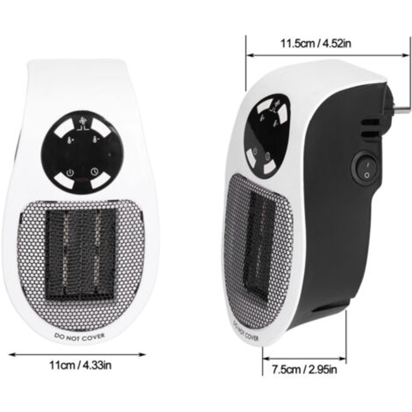 Mini elektrisk radiator 500W, sort og hvid, Bærbar, vægmonteret, til hjemmet.pa