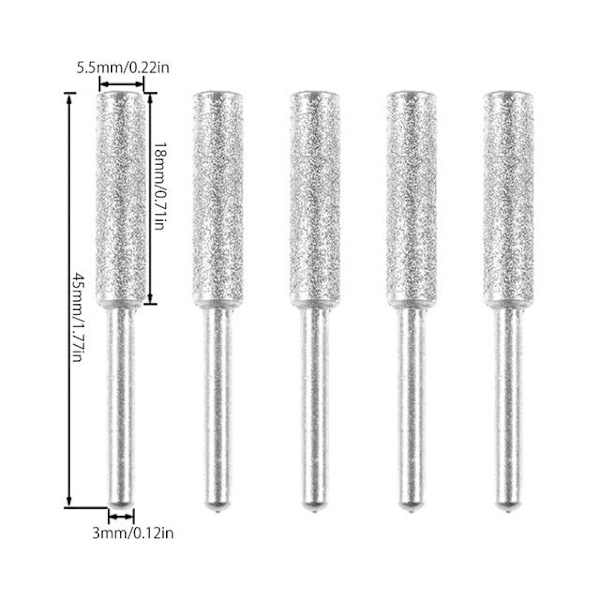 5 stk. Diamantbelagte Cylindriske Burr 4,4/4,5/4,8 mm Kædesavsslibestein Fil Kædesavsslibning Udskæring Slibning Værktøjer Matches the image 5PCS 4.0mm