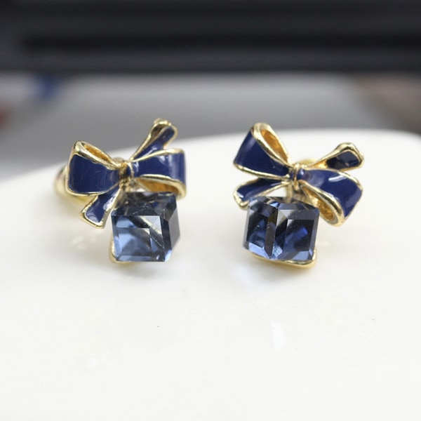 Kvinner Jente Legering Ear Stud Sløyfe firkantet form anheng øre smykker dekorasjon mørk blå