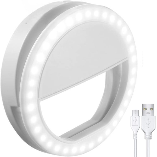 Selfie Ring Light, opladningsbar med 36 LED-lamper, 3-niveauer