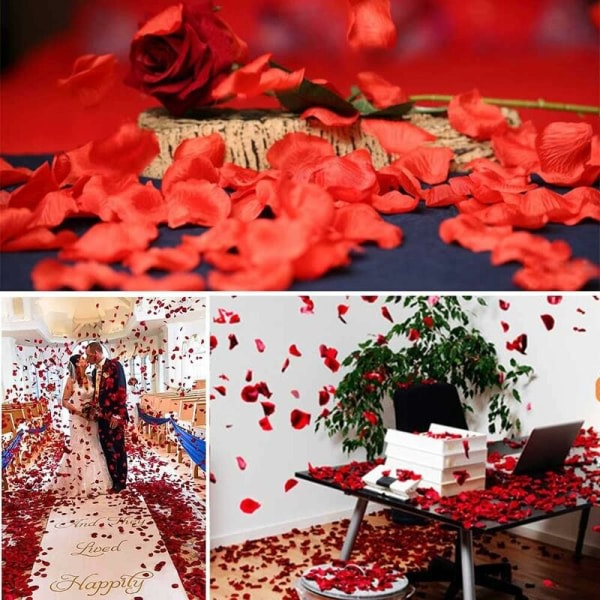 1000 st konstgjorda rosenblad för romantic natt, bröllop, festdekoration (stor röd)