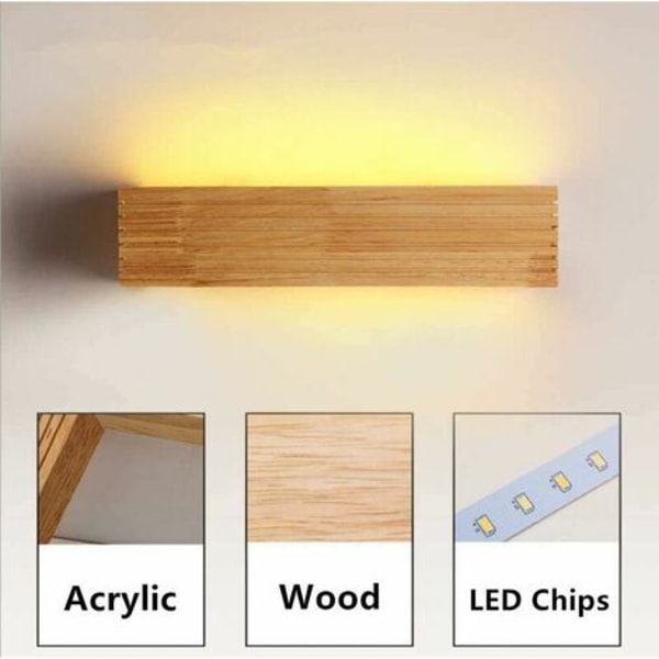BCC LED Vägglampa Inomhus Trä Vägglampa Varmt Ljus Lampa för Sovrum Vardagsrum Kontor Hall (55cm).pa