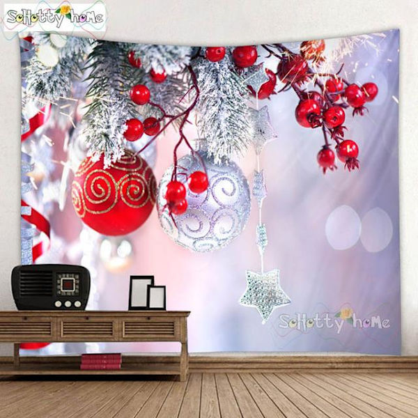 Blå Himmel och Snö Väggbonad Julväggbonad Trädväggbonad Underbar Julgran Eldstadspresenter Matches the image 95x73cm