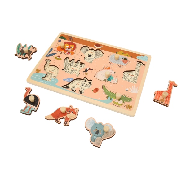 Baby Peg Pussel Board Leksak Trä Zoo Djurmönster Förskolelärande Pusselleksak för småbarn