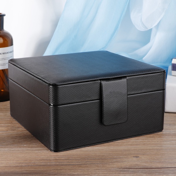 PU Läder Praktisk watch Förvaringsbox Display Organizer med ringspår (svart)
