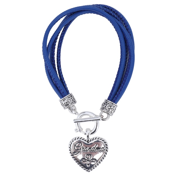 Blått PU-läder Snyggt armband Hjärtformat hänge Armband Smycken Tillbehör